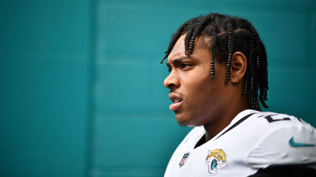 MIAMI, FL - DECEMBER 23: Jalen Ramsey #20 of the Jacksonville Jaguars waits to be introduced before the game against the Miami Dolphins at Hard Rock Stadium on December 23, 2018 in Miami, Florida.