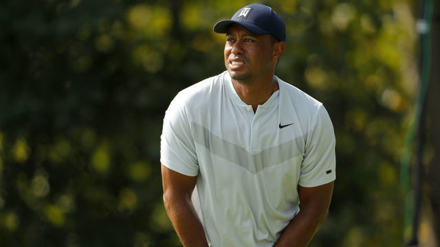 JERSEY CITY, NEW JERSEY - AUGUST 08: Tiger Woods of the United States hits off the 18th tee during the first round of The Northern Trust at Liberty National Golf Club on August 08, 2019 in Jersey City, New Jersey.