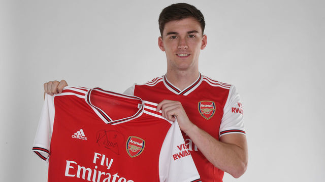 ST ALBANS, ENGLAND - AUGUST 08: New Arsenal signing Kieran Tierney at London Colney on August 08, 2019 in St Albans, England.
