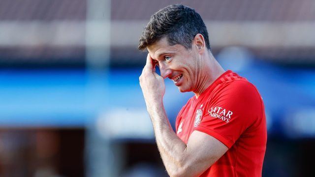 ROTTACH-EGERN, GERMANY - AUGUST 08: Robert Lewandowski of FC Bayern Muenchen looks on during the pre-season friendly match between FC Rottach-Egern and FC Bayern Muenchen on August 08, 2019 in Rottach-Egern, Germany.