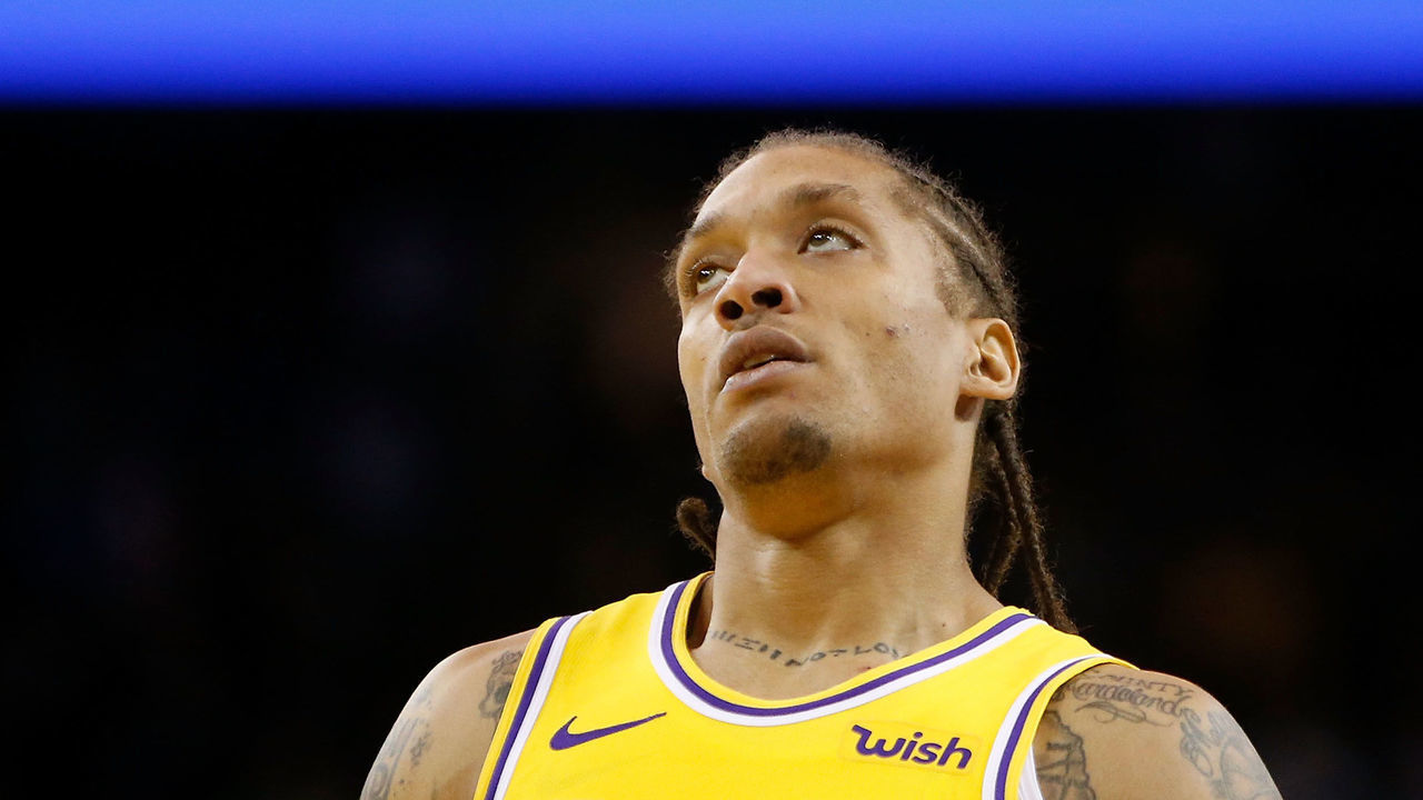 OAKLAND, CA - FEBRUARY 02: Michael Beasley #11 of the Los Angeles Lakers looks on during the game against the Golden State Warriors at ORACLE Arena on February 2, 2019 in Oakland, California.