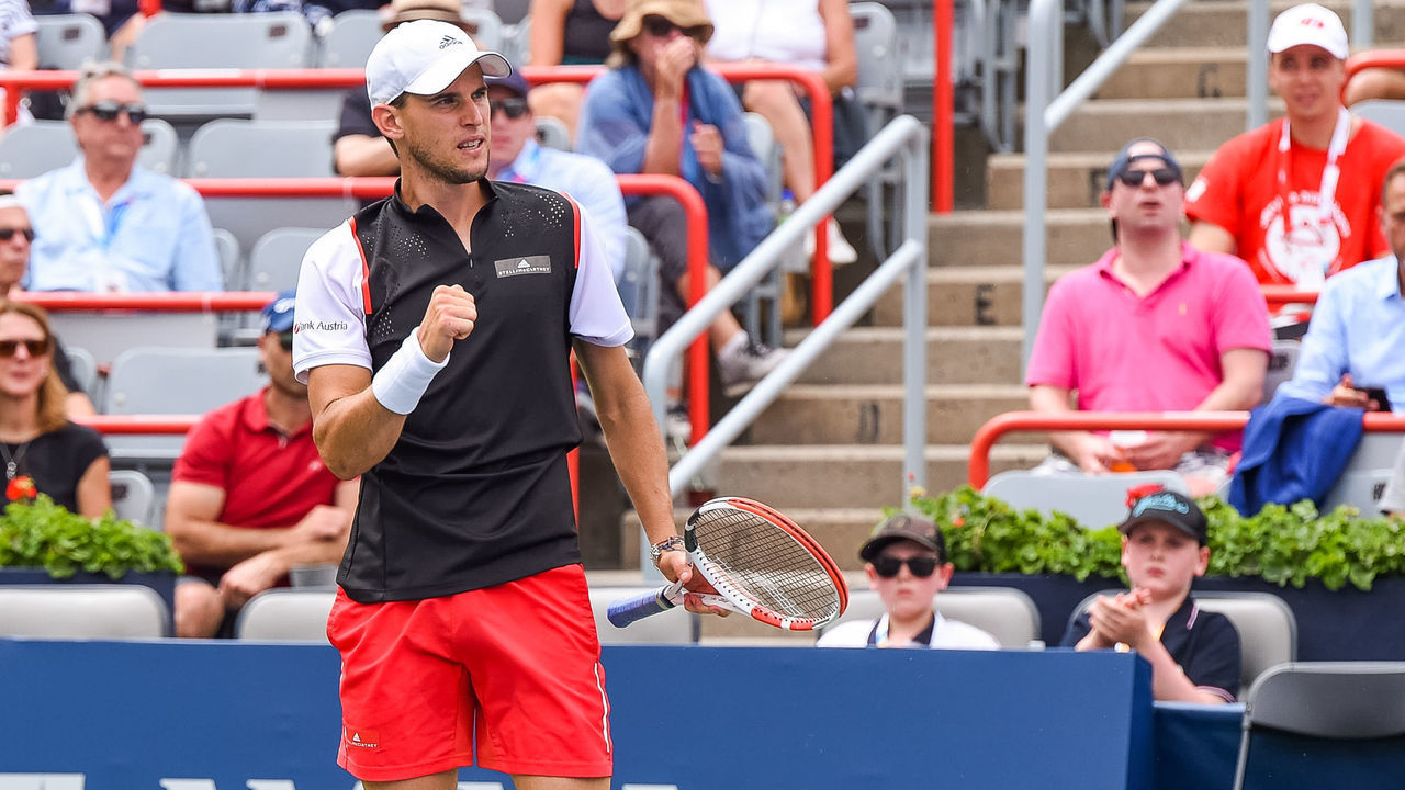 MONTREAL, QC - AUGUST 08: Dominic Thiem (AUT) shows pride after scoring a point during the ATP Coupe Rogers third round match on August 8, 2019 at IGA Stadium in Montréal, QC