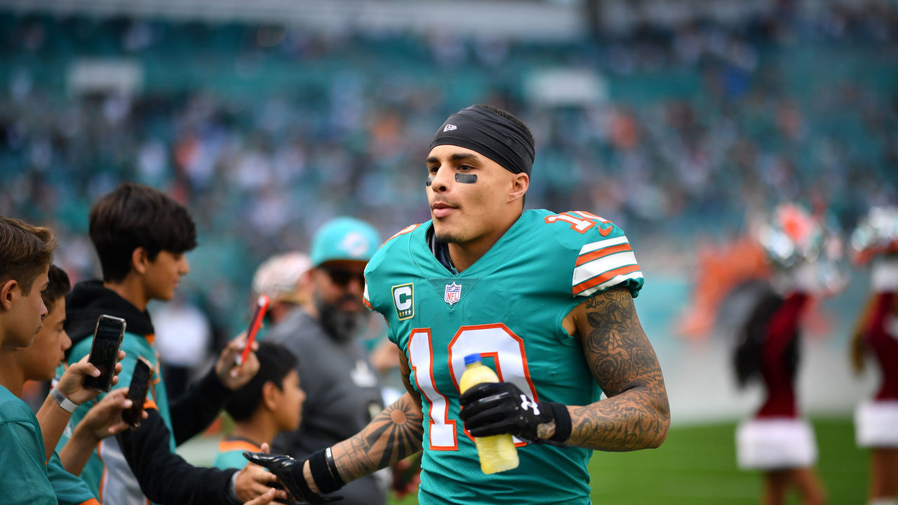 MIAMI, FL - DECEMBER 23: Kenny Stills #10 of the Miami Dolphins gets introduced before the game against the Jacksonville Jaguars at Hard Rock Stadium on December 23, 2018 in Miami, Florida.