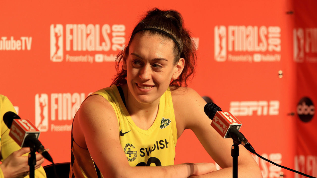 SEATTLE, WA - SEPTEMBER 9: Breanna Stewart #30 of the Seattle Storm talks to the media at the post game interview after the game against the Washington Mystics during Game Two of the 2018 WNBA Finals on September 09, 2018 at KeyArena in Seattle, WA. Mandatory Copyright Notice: Copyright 2018 NBAE