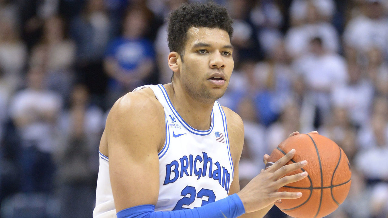 PROVO, UT - MARCH 02: Brigham Young Cougars forward Yoeli Childs (23) during a game between a game between the San Diego Toreros and the BYU Cougars at the Marriott Center in Provo, Utah.