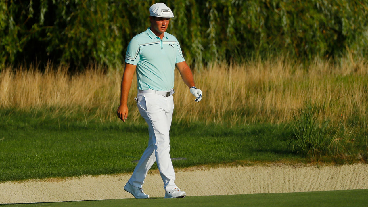 JERSEY CITY, NEW JERSEY - AUGUST 09: Bryson DeChambeau of the United States walks on the tenth hole during the second round of The Northern Trust at Liberty National Golf Club on August 09, 2019 in Jersey City, New Jersey.