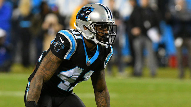 CHARLOTTE, NC - DECEMBER 17: Carolina Panthers defensive back Captain Munnerlyn (41) in the Monday night football game between the New Orleans Saints and the Carolina Panthers on December 16,2018 at Bank of America Stadium in Charlotte,NC.