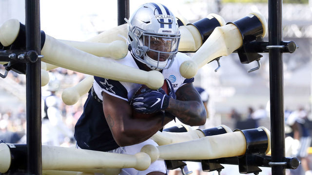 OXNARD, CALIFORNIA - AUGUST 2: Tony Pollard #36 of the Dallas Cowboys runs through drills during training camp on August 2, 2019 in Oxnard, California.