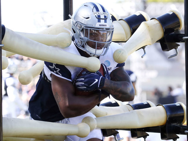 OXNARD, CALIFORNIA - AUGUST 2: Tony Pollard #36 of the Dallas Cowboys runs through drills during training camp on August 2, 2019 in Oxnard, California.