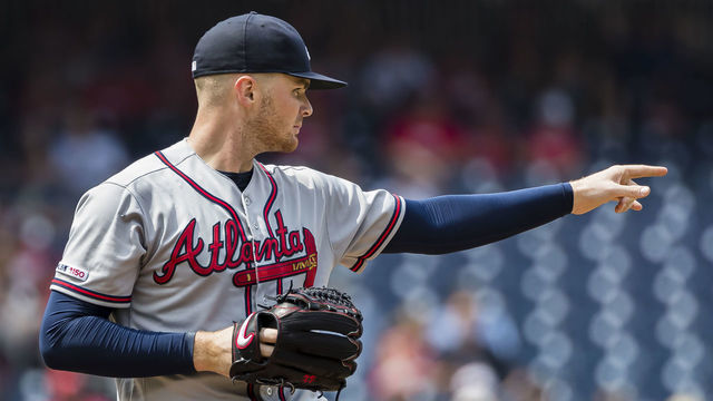 WASHINGTON, DC - JULY 31: Sean Newcomb #15 of the Atlanta Braves pitches against the Washington Nationals during the ninth inning at Nationals Park on July 31, 2019 in Washington, DC.