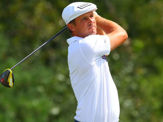 JERSEY CITY, NJ - AUGUST 11: Bryson DeChambeau on the 16th tee during the final round of the Northern Trust golf tournament on August 11, 2019 at Liberty National Golf Club in Jersey City, NJ.