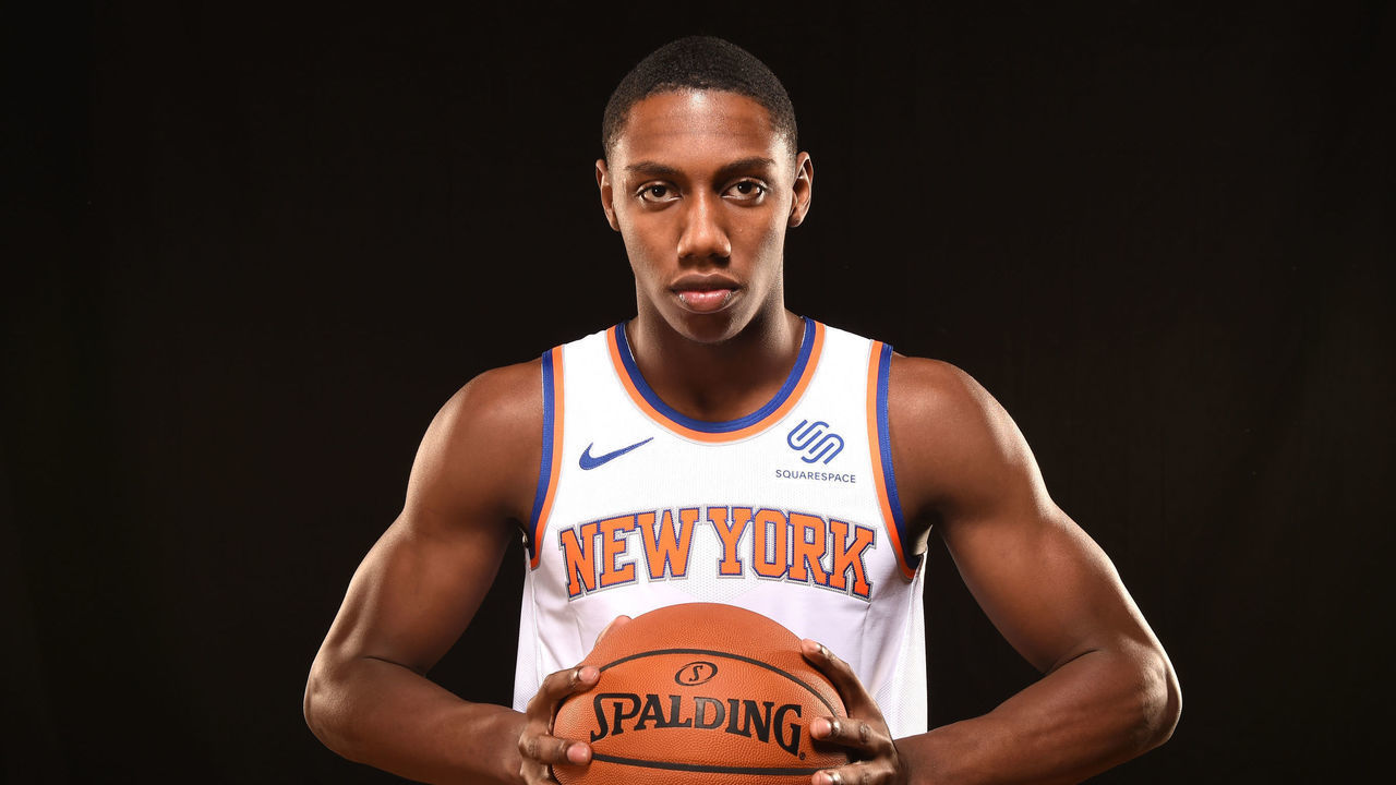 MADISON, NJ - AUGUST 11: RJ Barrett #9 of the New York Knicks poses for a portrait during the 2019 NBA Rookie Photo Shoot on August 11, 2019 at the Fairleigh Dickinson University in Madison, New Jersey. Mandatory Copyright Notice: Copyright 2019 NBAE