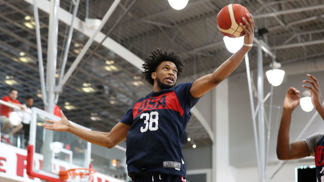 LAS VEGAS, NV - AUGUST 07: Marvin Bagley III handles the ball during the 2019 USA Basketball Men's National Team Training Camp at Mendenhall Center on the University of Nevada, Las Vegas campus on August 07, 2019 in Las Vegas Nevada. NOTE TO USER: User expressly acknowledges and agrees that, by downloading and/or using this Photograph, user is consenting to the terms and conditions of the Getty Images License Agreement. Mandatory Copyright Notice: Copyright 2019 NBAE (Nathaniel S. Butler/NBAE via Getty Images)