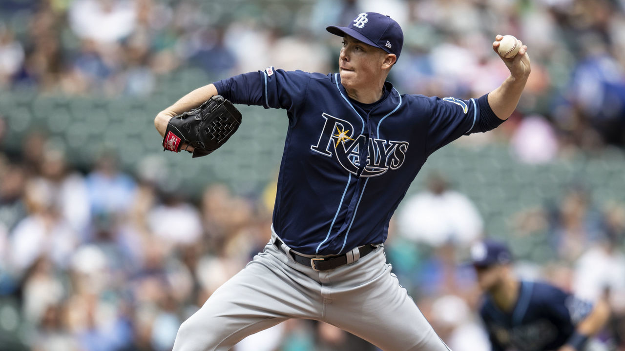 SEATTLE, WA - AUGUST 11: Starter Ryan Yarbrough #48 of the Tampa Bay Rays delivers a pitch during the first inning of a game against the Seattle Mariners at T-Mobile Park on August 11, 2019 in Seattle, Washington.