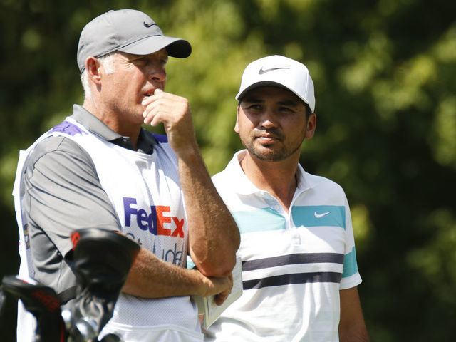 MEMPHIS, TN - JULY 26: Jason Day with caddie Steve Williams during the second round of the World Golf Championships - FedEx St. Jude Invitational on July 26, 2019 at TPC Southwind in Memphis, Tennessee.