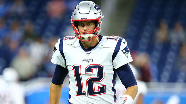 DETROIT, MI - AUGUST 08: Tom Brady #12 of the New England Patriots warms up prior to the preseason game against Detroit Lions at Ford Field on August 8, 2019 in Detroit, Michigan.