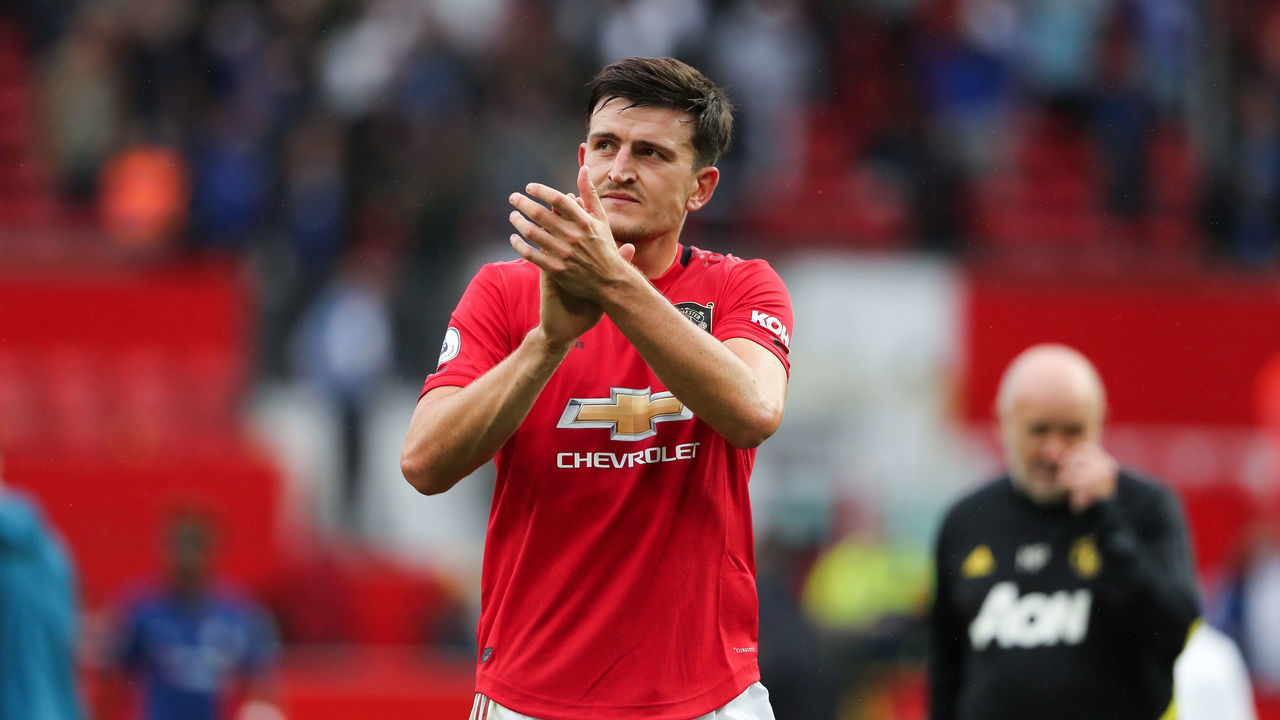 MANCHESTER, ENGLAND - AUGUST 11: Harry Maguire of Manchester United at full time of the Premier League match between Manchester United and Chelsea FC at Old Trafford on August 11, 2019 in Manchester, United Kingdom.
