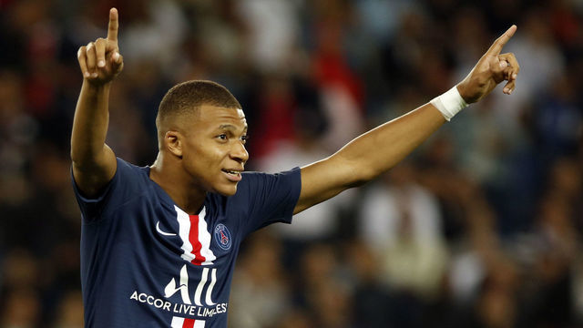 Kylian Mbappe during the Ligue 1 match between Paris Saint-Germain and Nimes Olympique at Parc des Princes on August 11, 2019 in Paris, France.