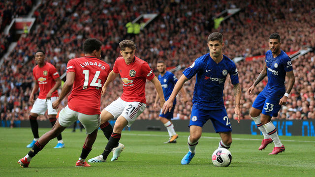 MANCHESTER, ENGLAND - AUGUST 11: Christian Pulisic of Chelsea in action during the Premier League match between Manchester United and Chelsea at Old Trafford on August 11, 2019 in Manchester, United Kingdom.