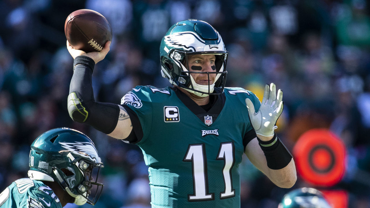 PHILADELPHIA, PA - OCTOBER 21: Carson Wentz #11 of the Philadelphia Eagles passes the ball during the third quarter against the Carolina Panthers at Lincoln Financial Field on October 21, 2018 in Philadelphia, Pennsylvania. Carolina defeats Philadelphia 21-17.