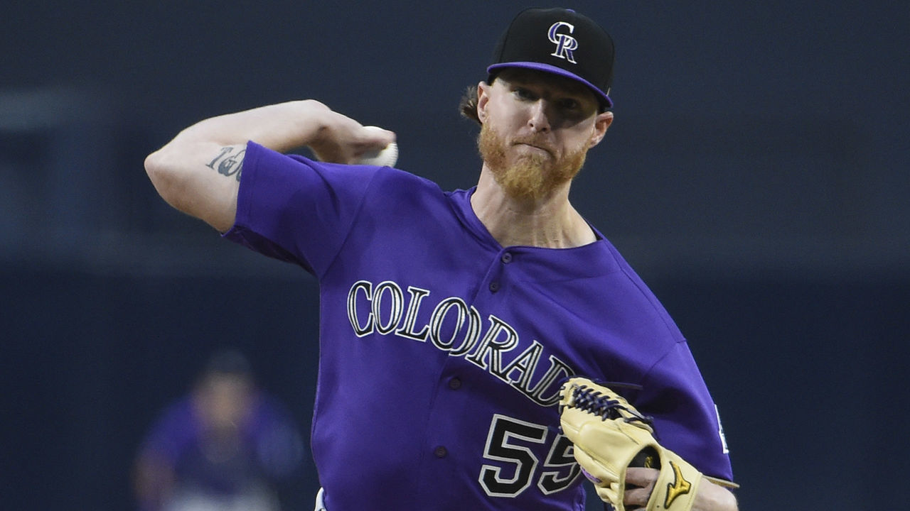 SAN DIEGO, CA - AUGUST 8: Jon Gray #55 of the Colorado Rockies pitches during the first inning of a baseball game against the San Diego Padres at Petco Park August 8, 2019 in San Diego, California.