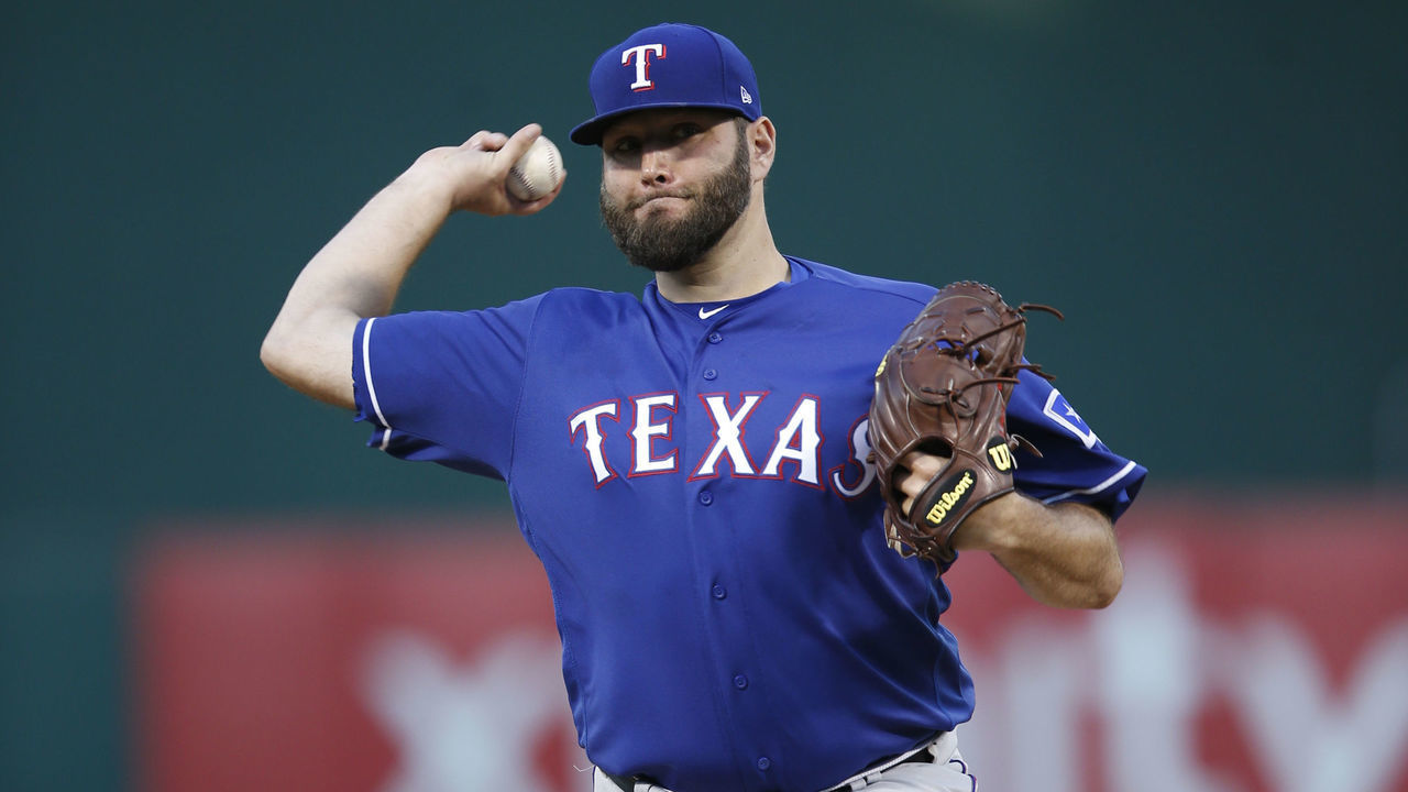 OAKLAND, CA - JULY 26: Lance Lynn #35 of the Texas Rangers pitches during the game against the Oakland Athletics at the Oakland-Alameda County Coliseum on July 26, 2019 in Oakland, California. The Rangers defeated the Athletics 5-2.