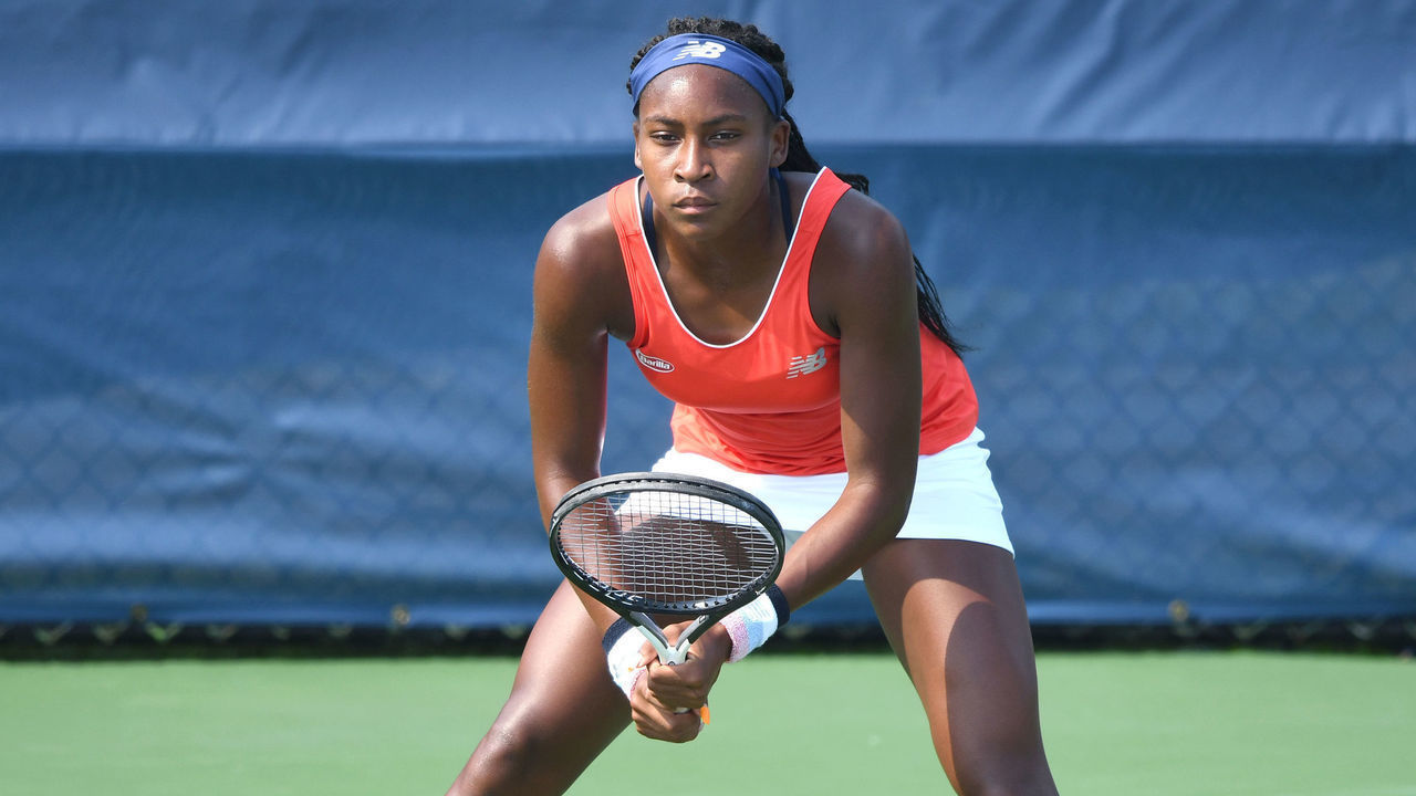WASHINGTON, DC - JULY 30: Cori Gauff of the United States prepares for a shot from Zarina Diyas of Kazakhstan during Day 2 of the Citi Open at Rock Creek Tennis Center on July 30, 2019 in Washington, DC.
