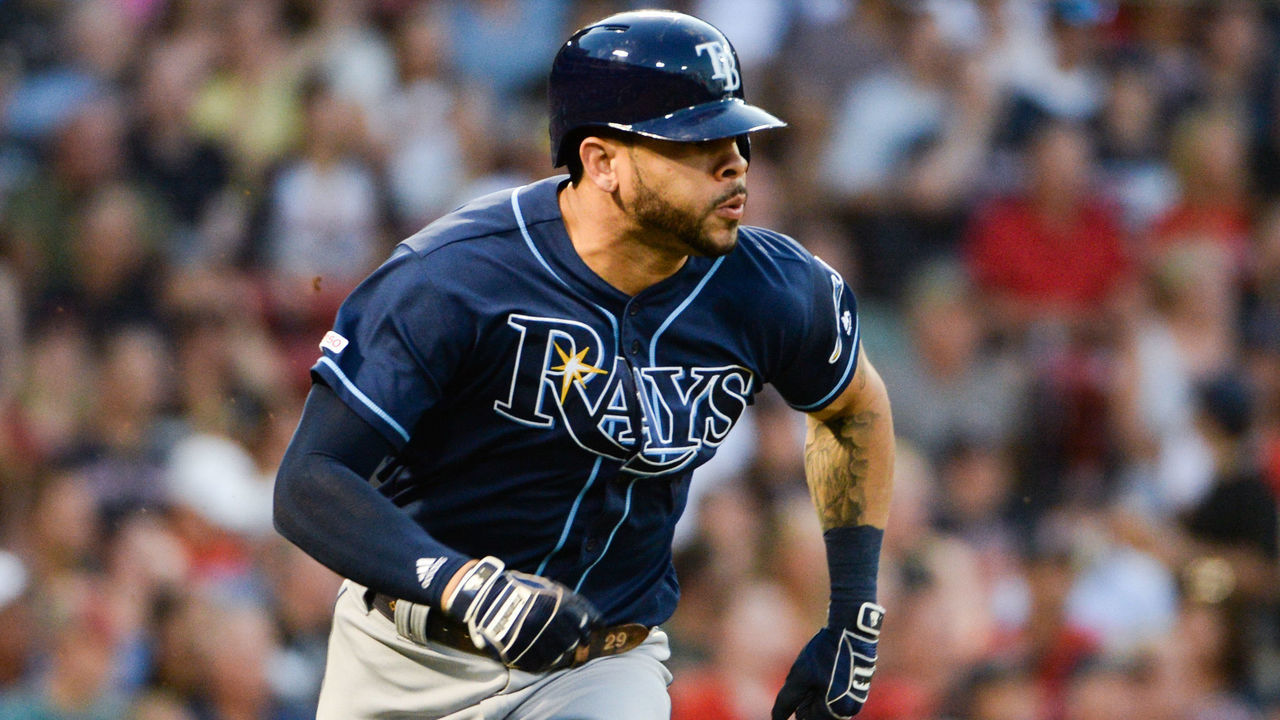 BOSTON, MA - AUGUST 1: Tommy Pham #29 of the Tampa Bay Rays runs to second base after hitting a RBI double in the second inning against the Boston Red Sox at Fenway Park on August 1, 2019 in Boston, Massachusetts.