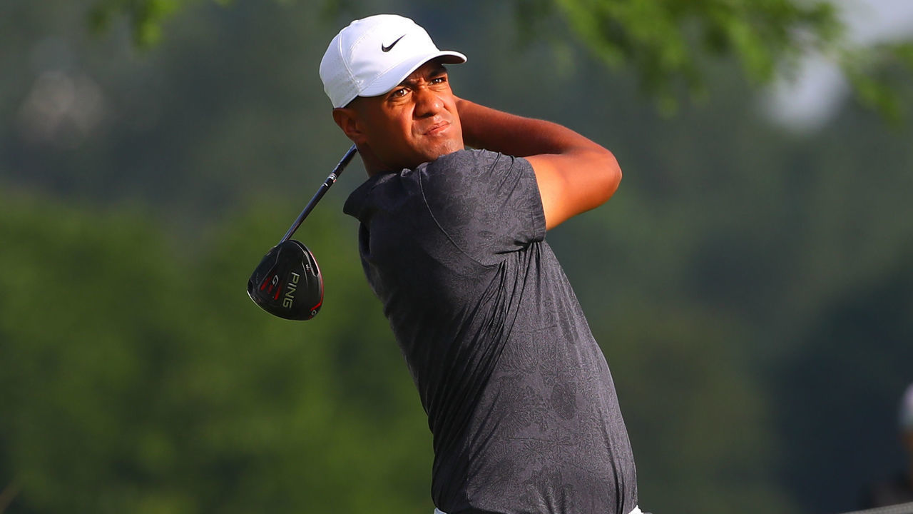 JERSEY CITY, NJ - AUGUST 08: Tony Finau during the first round The Northern Trust golf tournament the first event of the FEDEXCUP Playoffs on August 8, 2019 at Liberty National Golf Club in Jersey City, NJ.