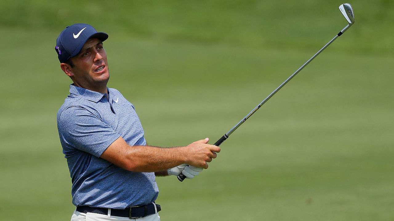 JERSEY CITY, NEW JERSEY - AUGUST 07: Francesco Molinari of Italy plays a shot on the 10th hole during a practice round of The Northern Trust at Liberty National Golf Club on August 07, 2019 in Jersey City, New Jersey.