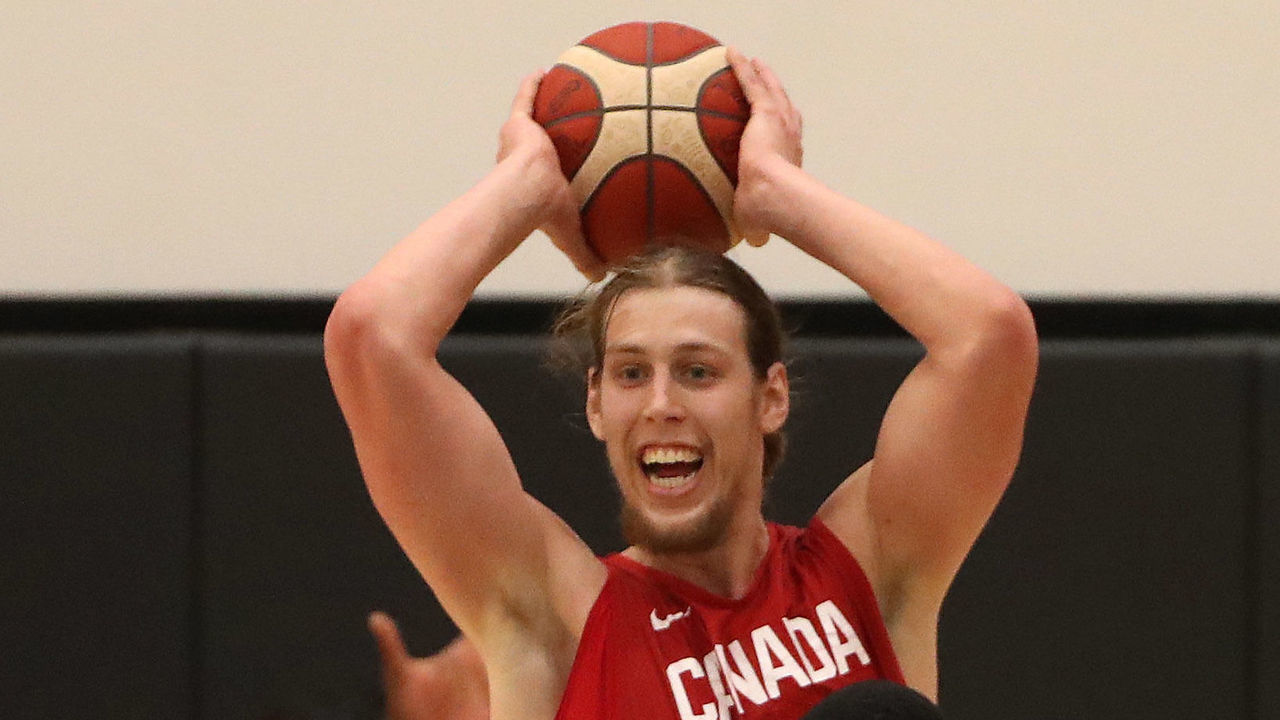 TORONTO, ON- AUGUST 5 - Kelly Olynyk looks to make a pass. The Canadian Men's Basketball Team hosts their first practice for the FIBA World Cup at the OVO Centre in Toronto. August 5, 2019. (Steve Russell/Toronto Star via Getty Images)