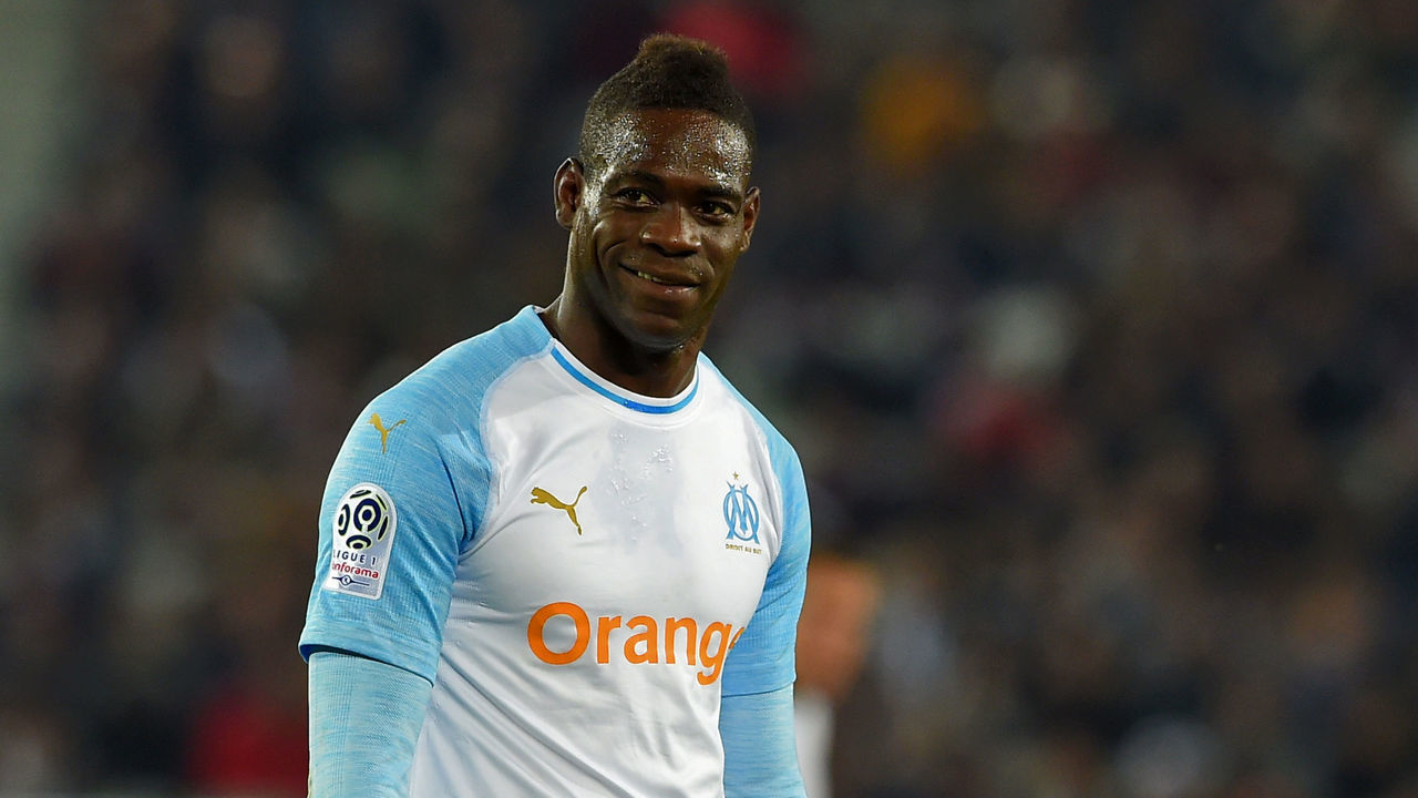 Marseille's Italian forward Mario Balotelli reacts during the French Ligue 1 football match between FC Girondins de Bordeaux and Olympique de Marseille at the Matmut Atlantique Stadium in Bordeaux, southwestern France on April 5, 2019.