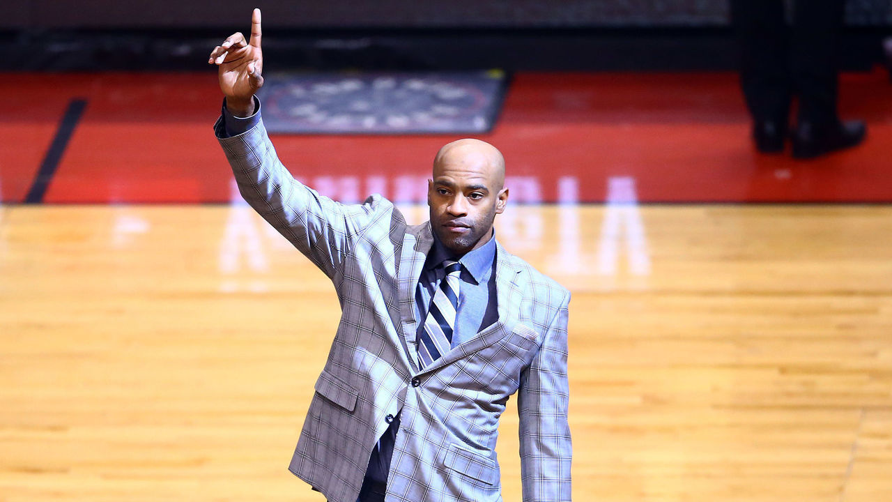 TORONTO, ONTARIO - JUNE 10: Former Toronto Raptors player Vince Carter waves to the crowd during Game Five of the 2019 NBA Finals between the Golden State Warriors and the Toronto Raptors at Scotiabank Arena on June 10, 2019 in Toronto, Canada.