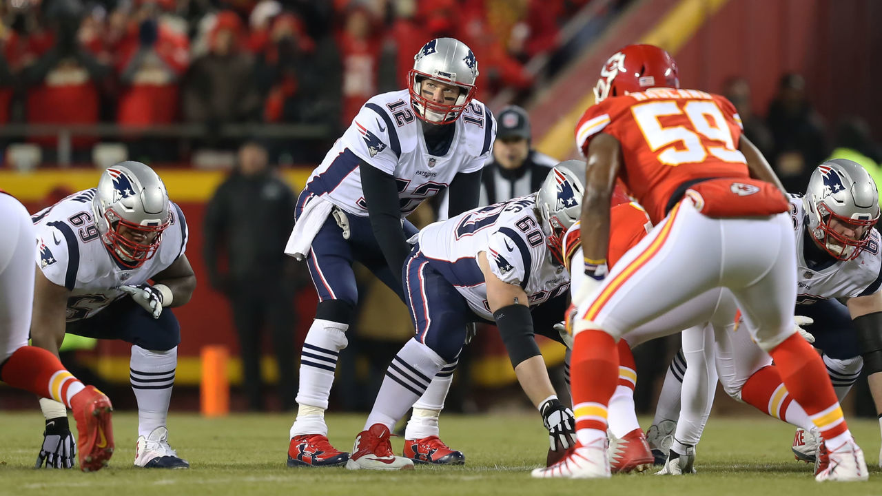 KANSAS CITY, MO - JANUARY 20: New England Patriots quarterback Tom Brady (12) under center on the opening drive of the AFC Championship Game game between the New England Patriots and Kansas City Chiefs on January 20, 2019 at Arrowhead Stadium in Kansas City, MO.