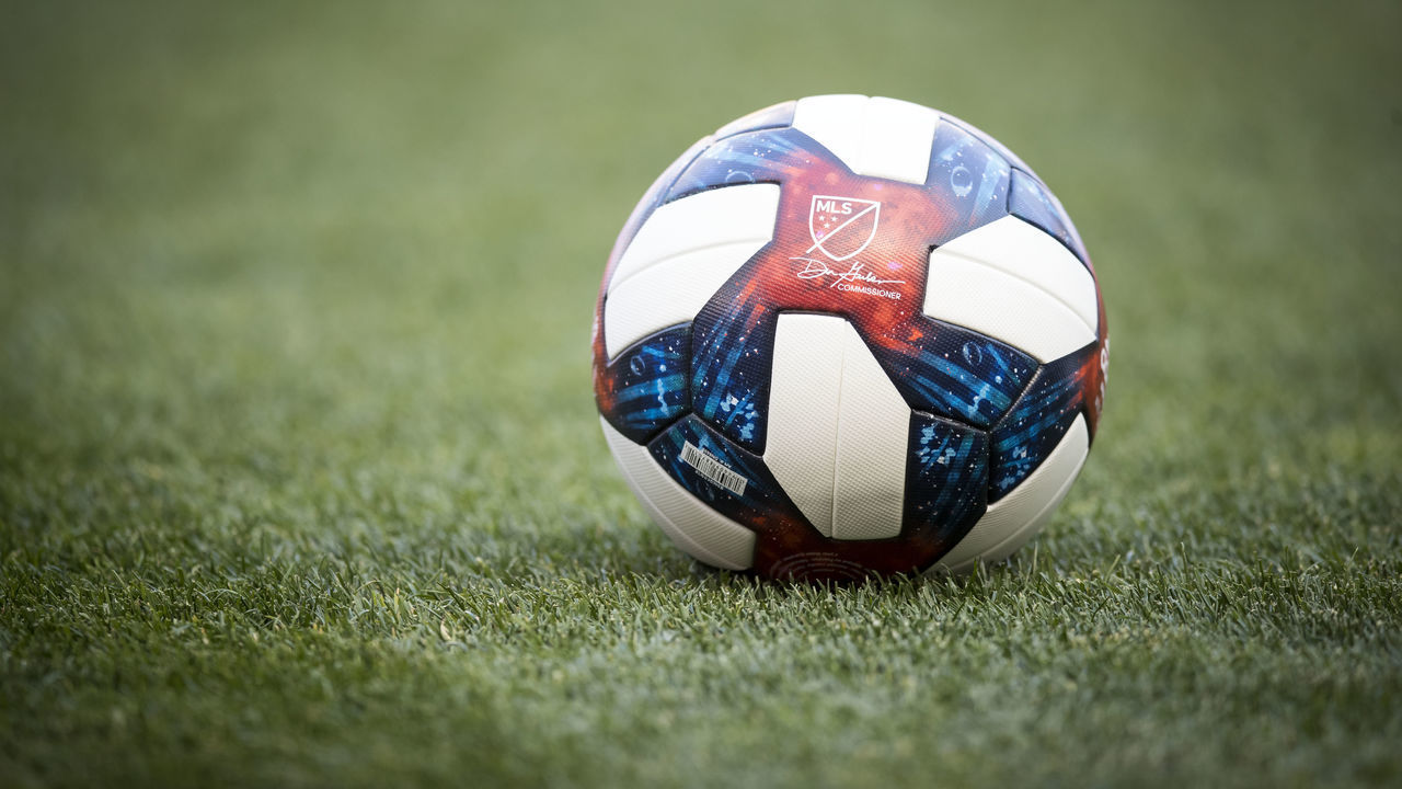 HARRISON, NJ - MAY 19: Major League Soccer game ball with the signature of Don Garber Commissioner before the MLS match between Atlanta United FC and New York Red Bulls at Red Bull Arena on May 19 2019 in Harrison, NJ, USA. The New York Red Bulls won the match with a score of 1 to 0.