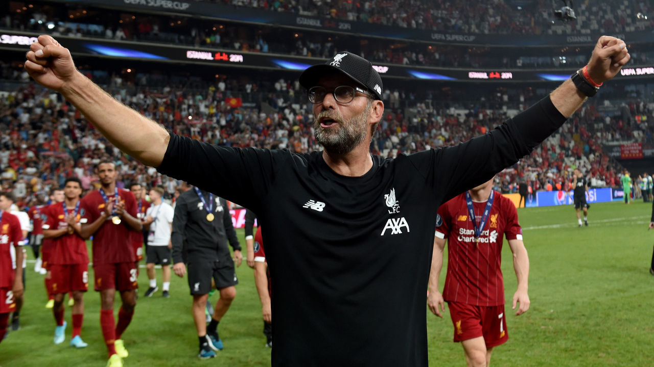ISTANBUL, TURKEY - AUGUST 14: (THE SUN OUT, THE SUN ON SUNDAY OUT) Jurgen Klopp manager of Liverpool at the end of the UEFA Super Cup match between Liverpool and Chelsea at Vodafone Park on August 14, 2019 in Istanbul, Turkey.