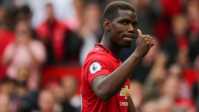 MANCHESTER, ENGLAND - AUGUST 11: Paul Pogba of Manchester United at full time of the Premier League match between Manchester United and Chelsea FC at Old Trafford on August 11, 2019 in Manchester, United Kingdom.
