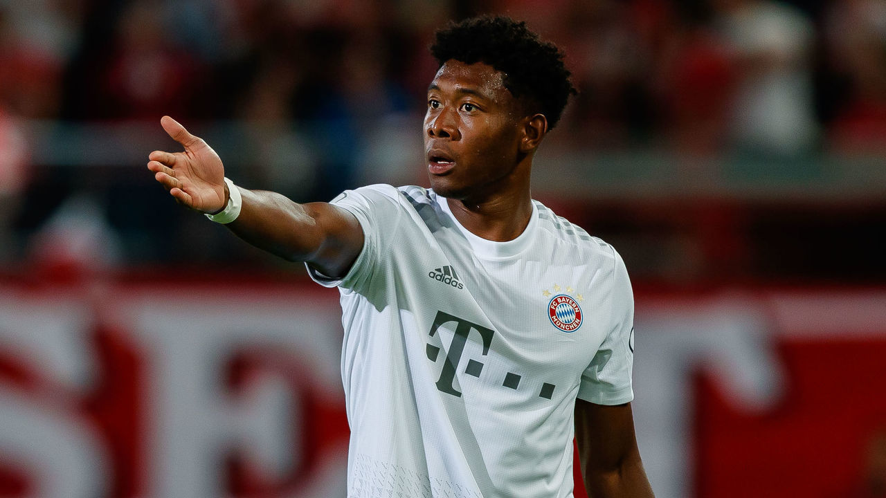 COTTBUS, GERMANY - AUGUST 12: David Alaba of FC Bayern Muenchen gestures during the DFB Cup first round match between Energie Cottbus and FC Bayern Muenchen at Stadion der Freundschaft on August 12, 2019 in Cottbus, Germany.