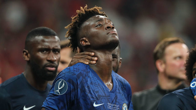 ISTANBUL, TURKEY - AUGUST 14: A dejected Tammy Abraham of Chelsea during the UEFA Super Cup Final fixture between Liverpool and Chelsea at Vodafone Park on August 14, 2019 in Istanbul, Turkey.