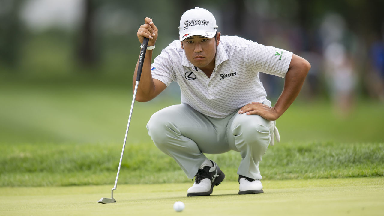 MEDINAH, IL - AUGUST 16: Hideki Matsuyama putts on the eighteenth hole during the Second Round of the BMW Championship on August 16, 2019, at Medinah Country Club, in Medinah, IL.