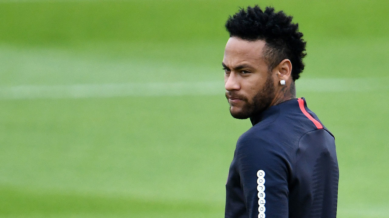 Paris Saint-Germain's Brazilian forward Neymar looks on as he takes part in a training session in Saint-Germain-en-Laye, west of Paris, on August 17, 2019, on the eve of the French L1 football match between Paris Saint-Germain (PSG) and Rennes.