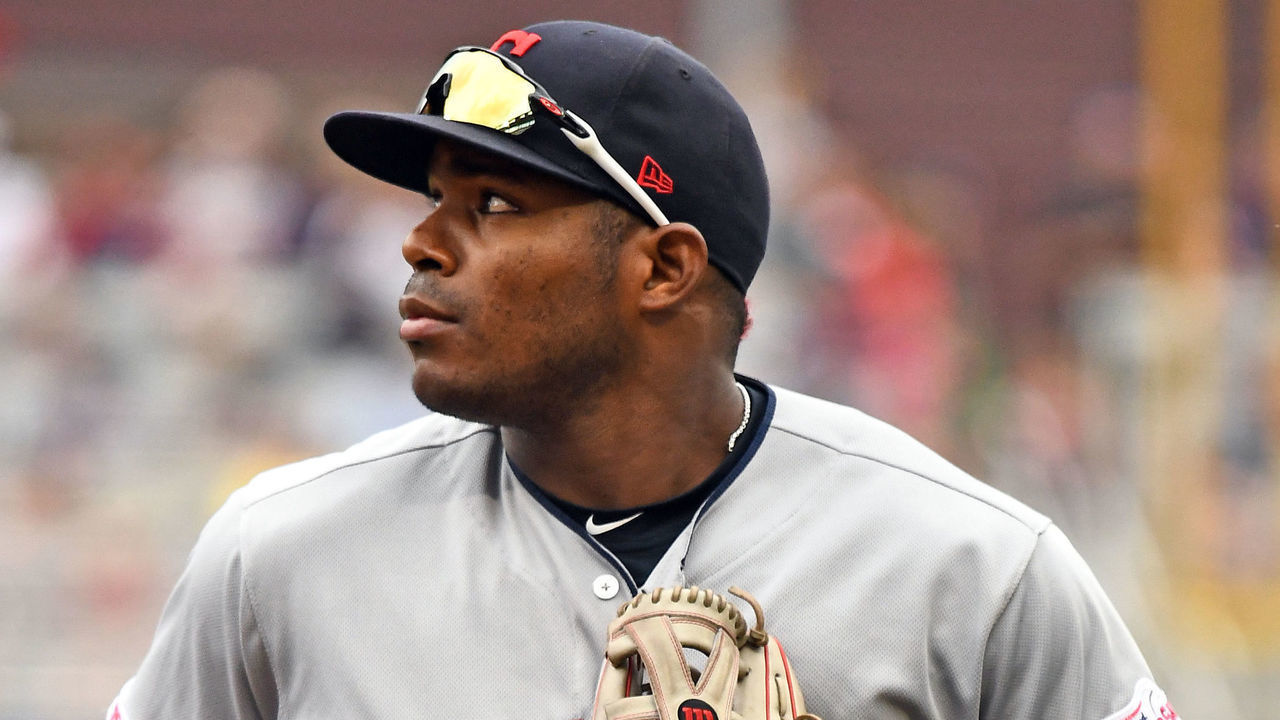 MINNEAPOLIS, MN - AUGUST 11: Cleveland Indians Right field Yasiel Puig (66) runs back to the dugout at the end of an inning during a game between the Cleveland Indians and Minnesota Twins on August 11, 2019 at Target Field in Minneapolis, MN.
