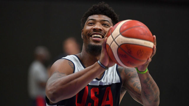 EL SEGUNDO, CA - AUGUST 15: Marcus Smart #40 shoots a free throw during the 2019 USA Men's National Team World Cup training camp at UCLA Health Training Center on August 15, 2019 in El Segundo, California.