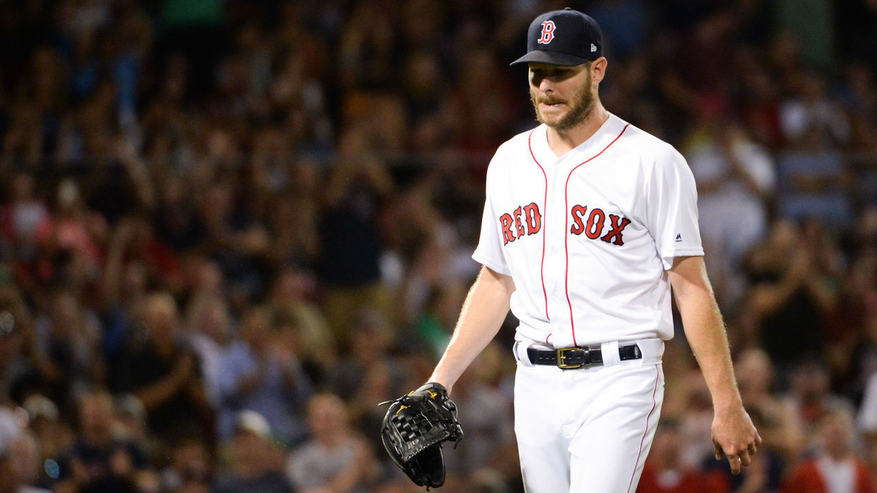 BOSTON, MA - AUGUST 8: Chris Sale #41 of the Boston Red Sox leaves the game after pitching eight shutout innings against the Los Angeles Angels of Anaheim at Fenway Park on August 8, 2019 in Boston, Massachusetts.