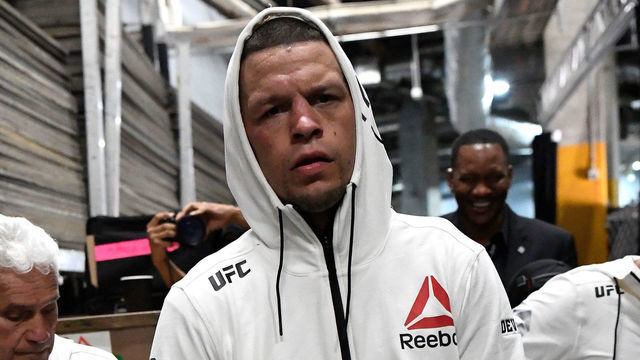 ANAHEIM, CALIFORNIA - AUGUST 17: Nate Diaz waits backstage during the UFC 241 event at the Honda Center on August 17, 2019 in Anaheim, California.