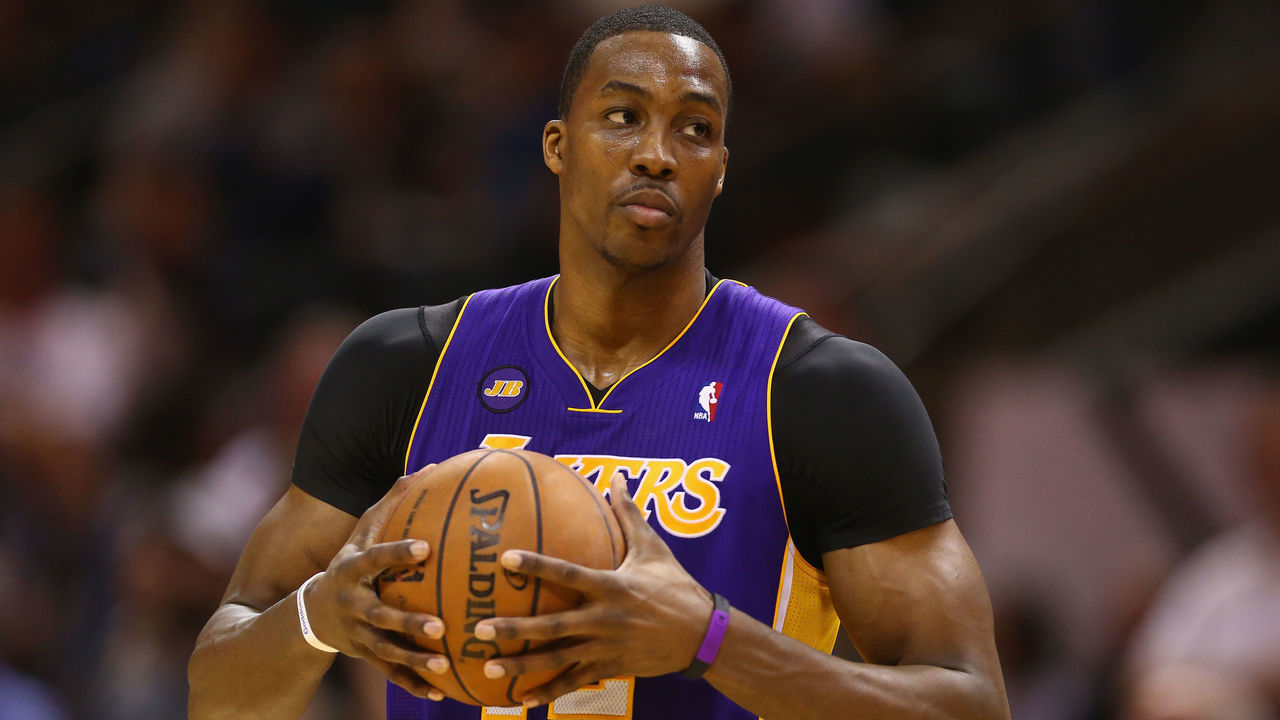 SAN ANTONIO, TX - APRIL 21: Dwight Howard #12 of the Los Angeles Lakers during Game One of the Western Conference Quarterfinals of the 2013 NBA Playoffs at AT&T Center on April 21, 2013 in San Antonio, Texas.