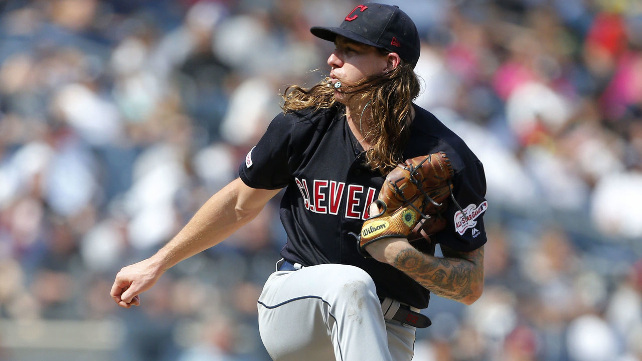 NEW YORK, NEW YORK - AUGUST 18: Mike Clevinger #52 of the Cleveland Indians pitches during the fifth inning against the New York Yankees at Yankee Stadium on August 18, 2019 in New York City.