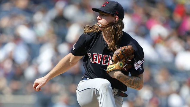 NEW YORK, NEW YORK - AUGUST 18: Mike Clevinger #52 of the Cleveland Indians pitches during the fifth inning against the New York Yankees at Yankee Stadium on August 18, 2019 in New York City.