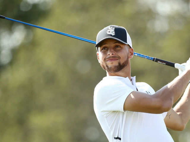 HAYWARD, CA - AUGUST 10: NBA player Stephen Curry of the Golden State Warriors tees off on the seventh hole during Round Two of the Ellie Mae Classic at TBC Stonebrae on August 10, 2018 in Hayward, California.
