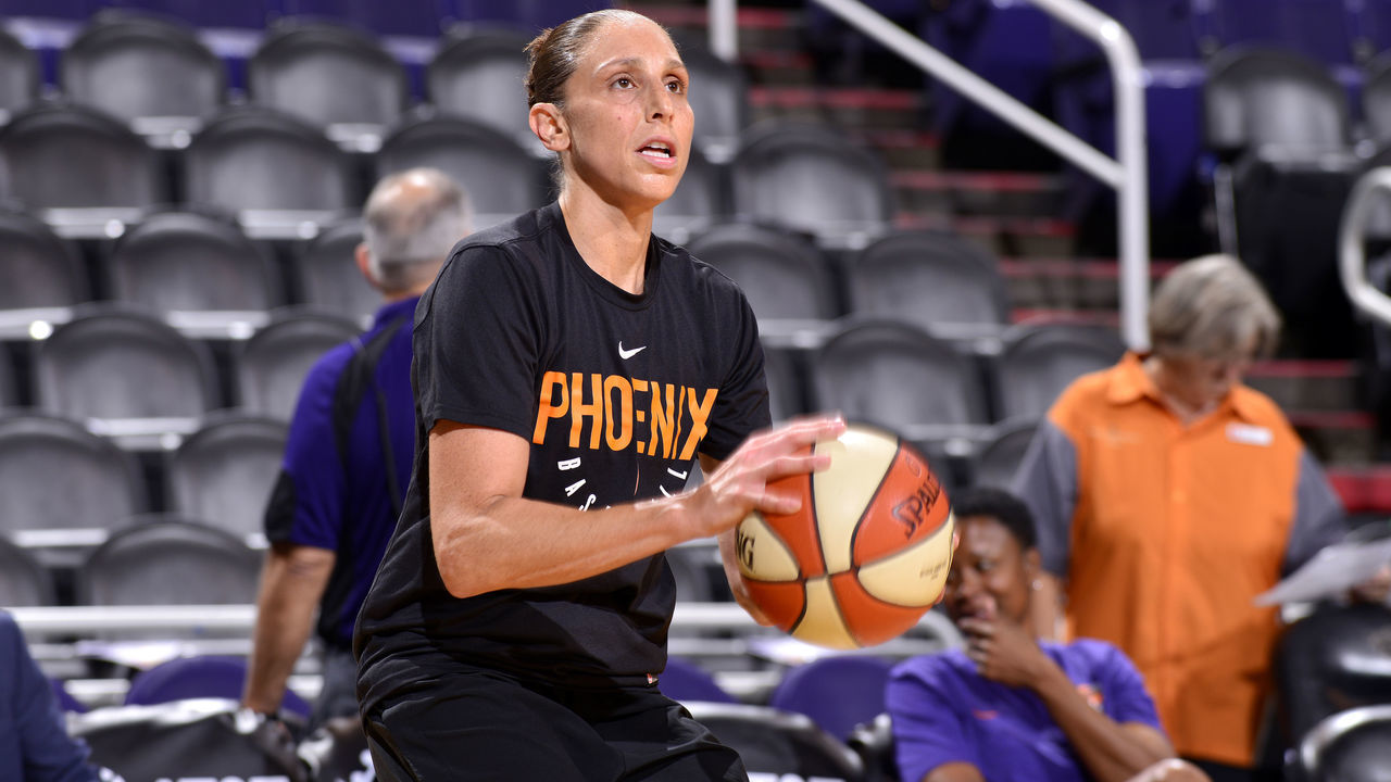 PHOENIX, AZ - AUGUST 14: Diana Taurasi #3 of the Phoenix Mercury warms up before the game against the Connecticut Sun on August 14. 2019 at Talking Stick Resort Arena in Phoenix, Arizona. NOTE TO USER: User expressly acknowledges and agrees that, by downloading and/or using this photograph, user is consenting to the terms and conditions of the Getty Images License Agreement. Mandatory Copyright Notice: Copyright 2019 NBAE